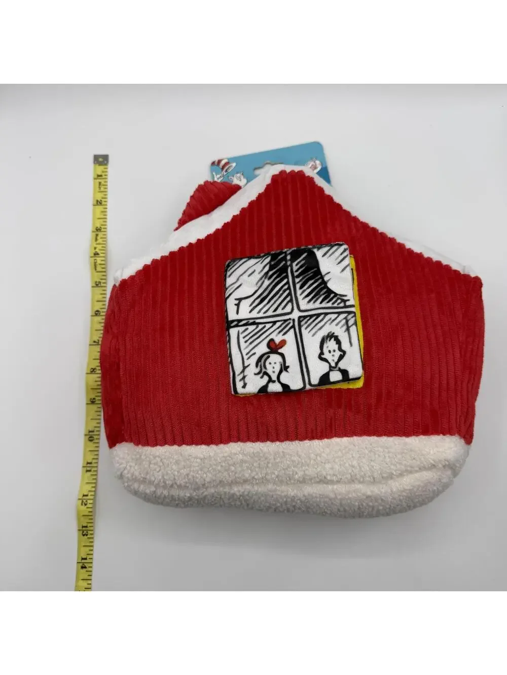 Dr Seuss Cat in the Hat Plush Dog Toy with Squeaker House Red Corduroy Exterior